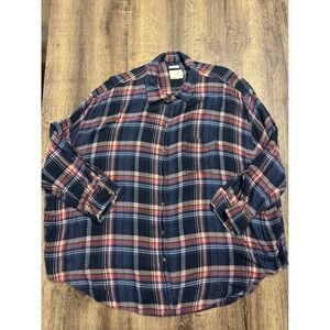 American Eagle Plaid Shirt Mens XL Oversized Navy Blue Red Soft Viscose Button